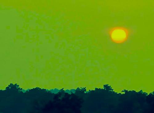 'Distant Planet Sunset' - Yellow Sun Green Sky $600